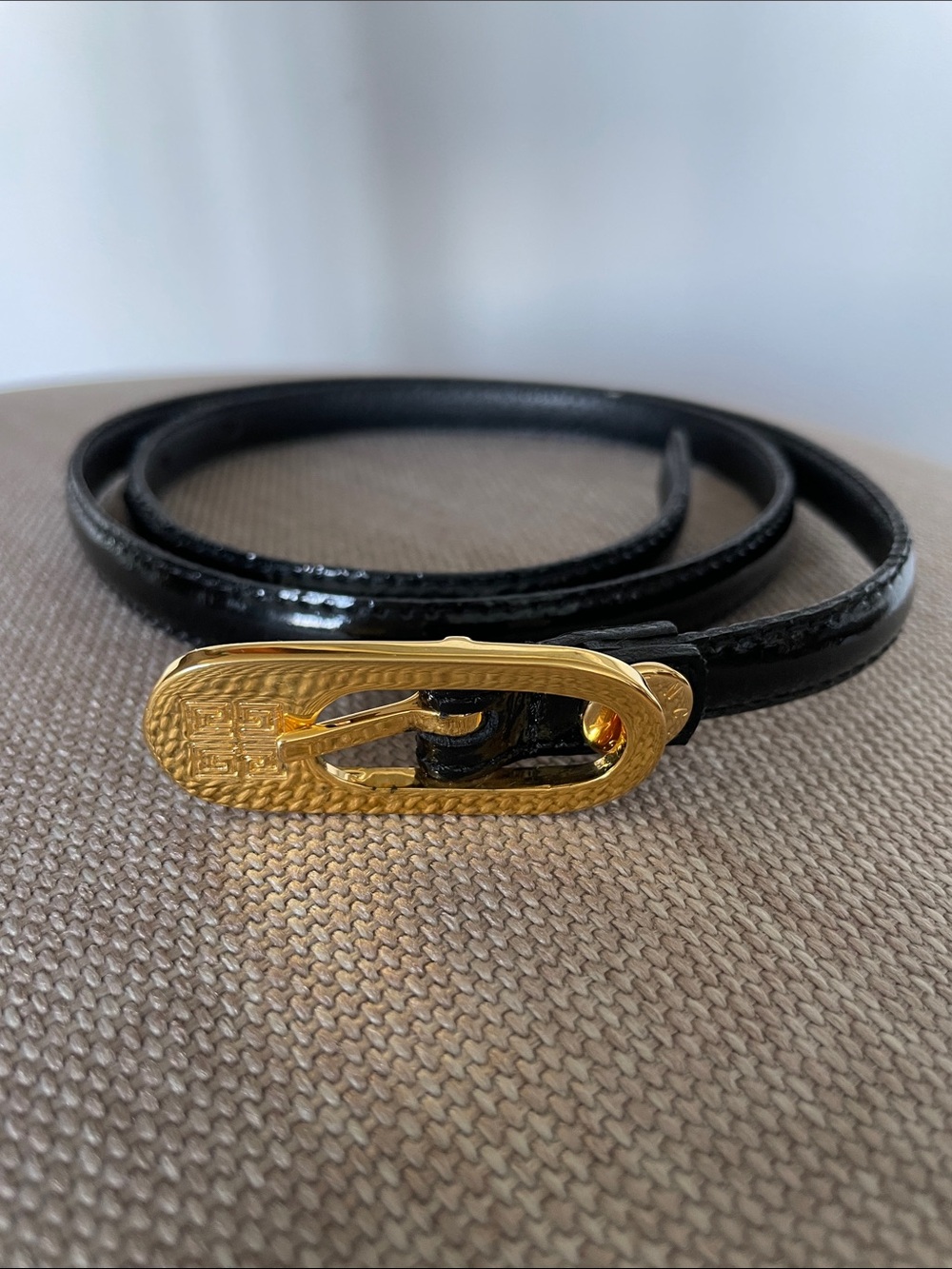 Givenchy Vintage Black Leather Slim Strap with Gold Lettering